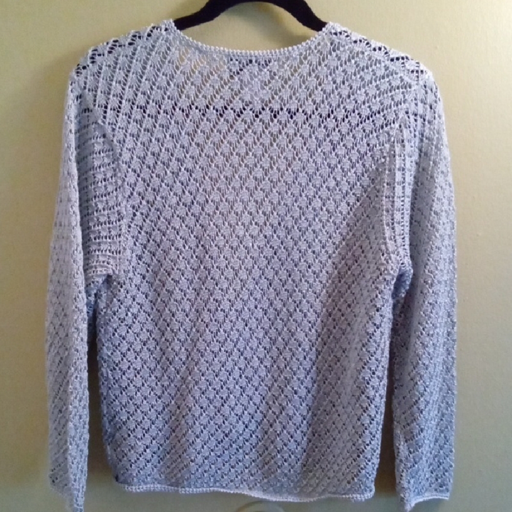Womans M Norton Studio Powder Blue Cropped Open-Knit Cardigan Buttoned - Picture 4 of 4